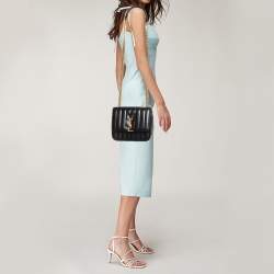 Pre Owned Saint Laurent Black Leather Medium Monogram Vicky Crossbody Bag