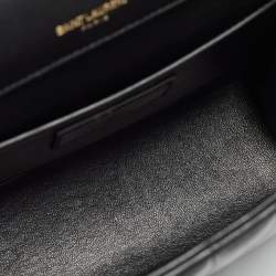 Pre Owned Saint Laurent Black Leather Medium Monogram Vicky Crossbody Bag