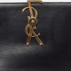 Pre Owned Saint Laurent Black Leather Medium Monogram Vicky Crossbody Bag