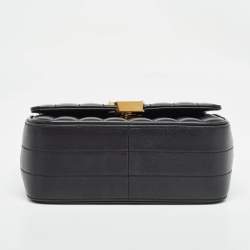 Pre Owned Saint Laurent Black Leather Medium Monogram Vicky Crossbody Bag