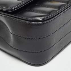 Pre Owned Saint Laurent Black Leather Medium Monogram Vicky Crossbody Bag