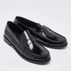 Pre Owned Saint Laurent Black Patent Leather Penny Le Loafers Size 40