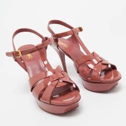 Pre Owned Saint Laurent Pink Patent Leather Tribute Sandals Size 39.5
