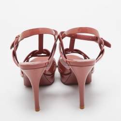 Pre Owned Saint Laurent Pink Patent Leather Tribute Sandals Size 39.5