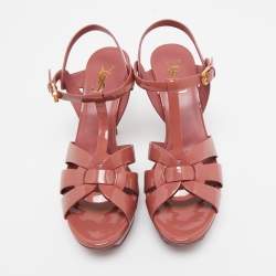 Pre Owned Saint Laurent Pink Patent Leather Tribute Sandals Size 39.5