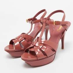 Pre Owned Saint Laurent Pink Patent Leather Tribute Sandals Size 39.5