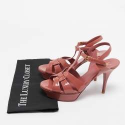 Pre Owned Saint Laurent Pink Patent Leather Tribute Sandals Size 39.5