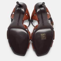مملوكة مسبقًا Saint Laurent Brown Leather Tribute  Sandals Size 39.5