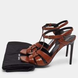 مملوكة مسبقًا Saint Laurent Brown Leather Tribute  Sandals Size 39.5