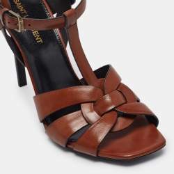 مملوكة مسبقًا Saint Laurent Brown Leather Tribute  Sandals Size 39.5