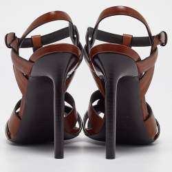 مملوكة مسبقًا Saint Laurent Brown Leather Tribute  Sandals Size 39.5