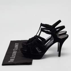 Pre Owned Saint Laurent Black Velvet Tribute Sandals Size 38.5