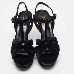 Pre Owned Saint Laurent Black Velvet Tribute Sandals Size 38.5