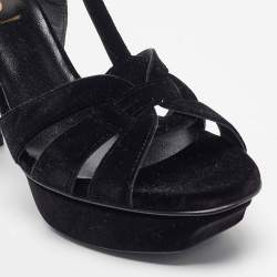 Pre Owned Saint Laurent Black Velvet Tribute Sandals Size 38.5