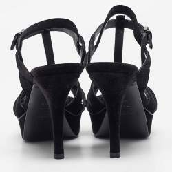 Pre Owned Saint Laurent Black Velvet Tribute Sandals Size 38.5