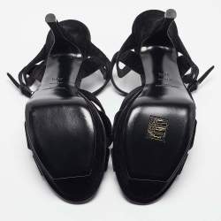 Pre Owned Saint Laurent Black Velvet Tribute Sandals Size 38.5