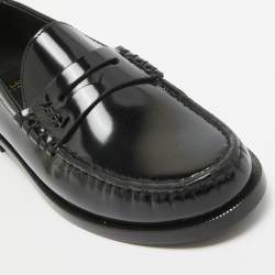 Saint Laurent Black Brushed Leather Penny Loafers Size 37