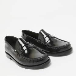 Saint Laurent Black Brushed Leather Penny Loafers Size 37