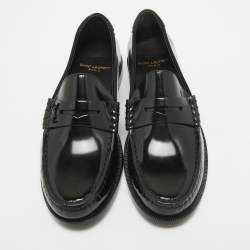 Saint Laurent Black Brushed Leather Penny Loafers Size 37