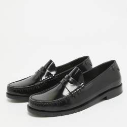 Saint Laurent Black Brushed Leather Penny Loafers Size 37