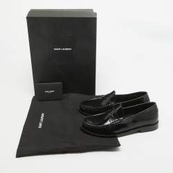 Saint Laurent Black Brushed Leather Penny Loafers Size 37