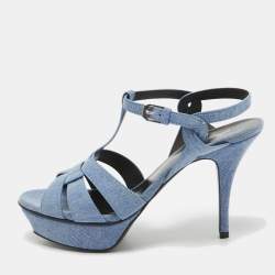 Pre Owned Saint Laurent Blue Denim Tribute Sandals Size 39.5