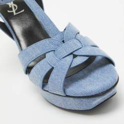 Pre Owned Saint Laurent Blue Denim Tribute Sandals Size 39.5