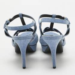 Pre Owned Saint Laurent Blue Denim Tribute Sandals Size 39.5