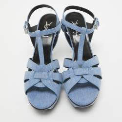 Pre Owned Saint Laurent Blue Denim Tribute Sandals Size 39.5