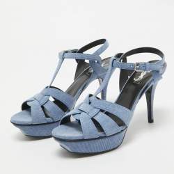 Pre Owned Saint Laurent Blue Denim Tribute Sandals Size 39.5