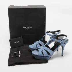 Pre Owned Saint Laurent Blue Denim Tribute Sandals Size 39.5