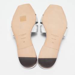 Saint Laurent Silver Leather Tribute Flat Slides Size 39