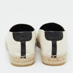 Pre Owned Saint Laurent Beige Canvas Embroidered Slip On Espadrille Loafers Size 38