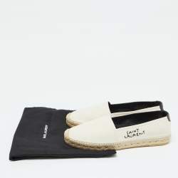 Pre Owned Saint Laurent Beige Canvas Embroidered Slip On Espadrille Loafers Size 38
