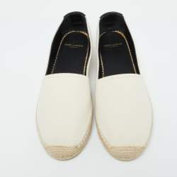 Pre Owned Saint Laurent Beige Canvas Embroidered Slip On Espadrille Loafers Size 38