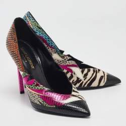 Saint Laurent Multicolor Snakeskin and Calf Hair Anja Pumps Size 38