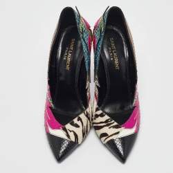 Saint Laurent Multicolor Snakeskin and Calf Hair Anja Pumps Size 38