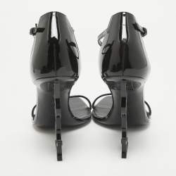 Pre Owned Saint Laurent Black Patent Leather Opyum Ankle Strap Sandals Size 39