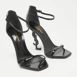 Pre Owned Saint Laurent Black Patent Leather Opyum Ankle Strap Sandals Size 39