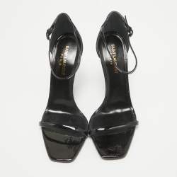 Pre Owned Saint Laurent Black Patent Leather Opyum Ankle Strap Sandals Size 39