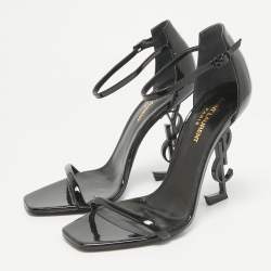 Pre Owned Saint Laurent Black Patent Leather Opyum Ankle Strap Sandals Size 39
