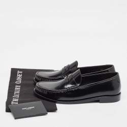 Pre Owned Saint Laurent Black Brushed Leather Penny Loafers Size 38.5