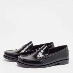 Pre Owned Saint Laurent Black Brushed Leather Penny Loafers Size 38.5