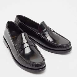 Pre Owned Saint Laurent Black Brushed Leather Penny Loafers Size 38.5