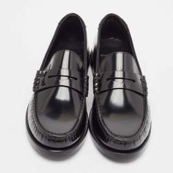 Pre Owned Saint Laurent Black Brushed Leather Penny Loafers Size 38.5