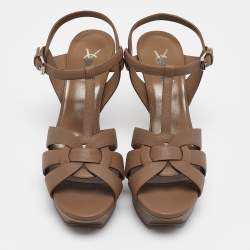 Pre Owned Saint Laurent Brown Leather Tribute Sandals Size 40