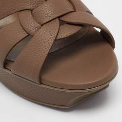 Pre Owned Saint Laurent Brown Leather Tribute Sandals Size 40