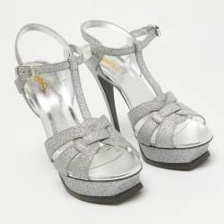 Saint Laurent Silver Glitter Tribute Sandals Size 41