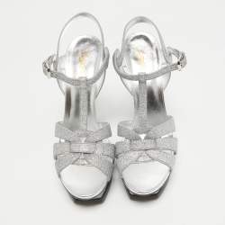 Saint Laurent Silver Glitter Tribute Sandals Size 41