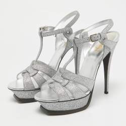 Saint Laurent Silver Glitter Tribute Sandals Size 41